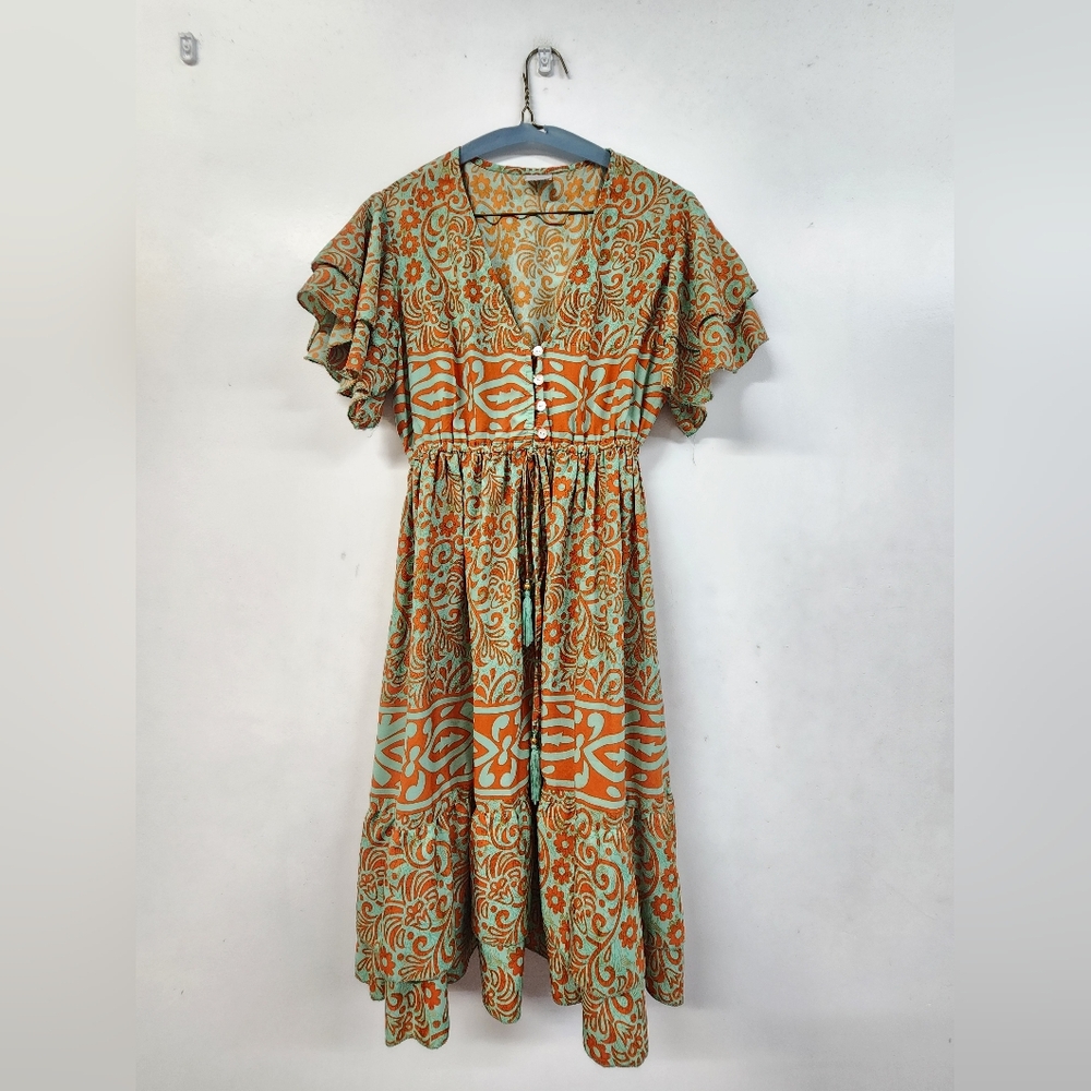 Floral Orange and Green Dress